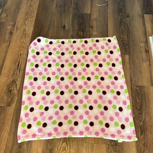 Little Beginnings Pink Polka Dot Baby Blanket Brown Green Soft Security - Picture 1 of 5